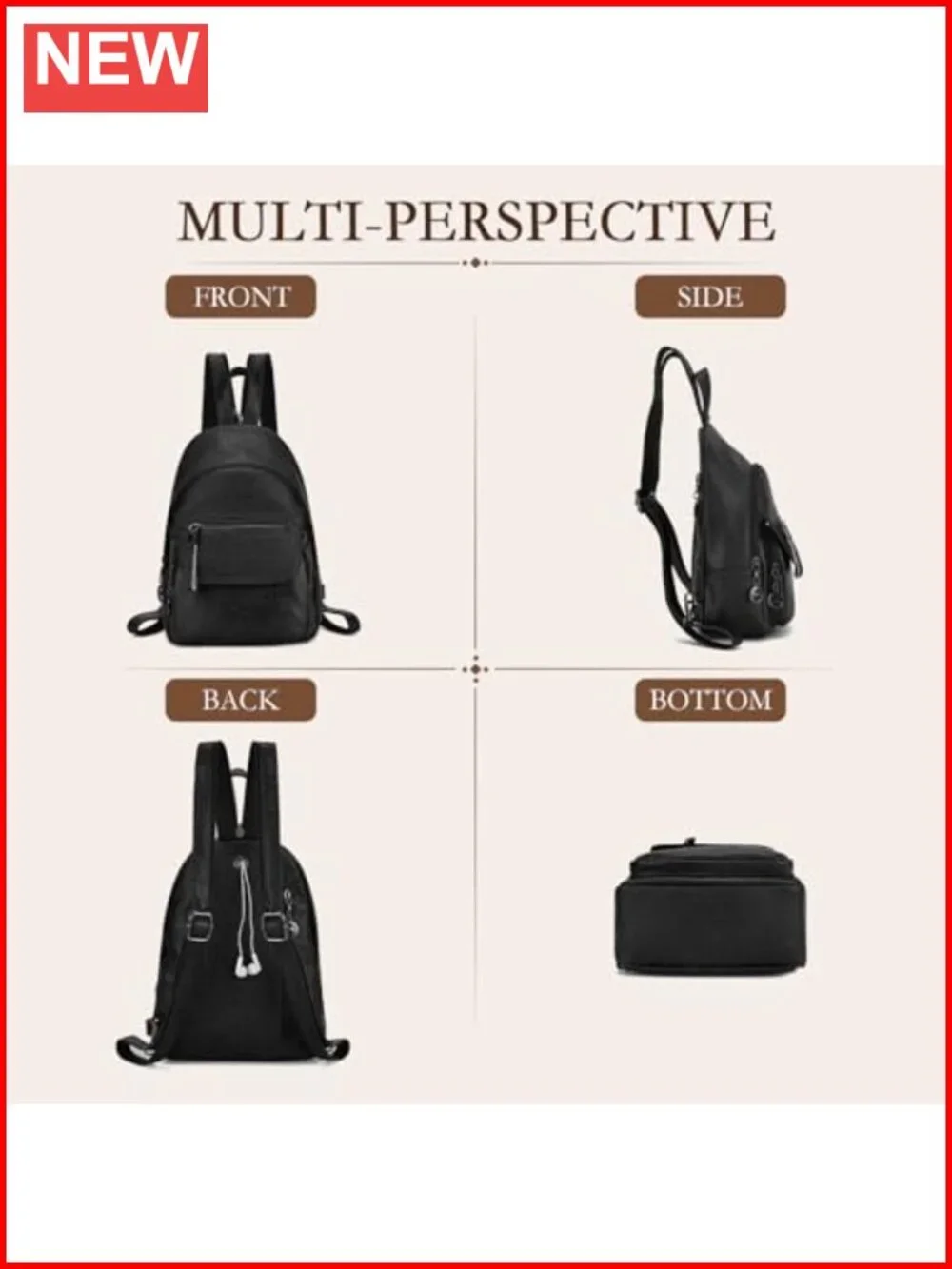 Faux Leather Convertible Sling Backpack Purse with Multiple Pockets